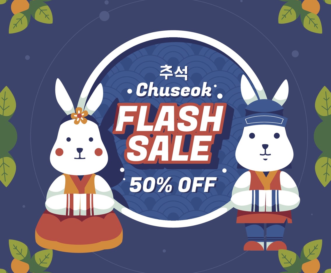 Mid Autumn Chuseok Sale Poster With Cute Bunny