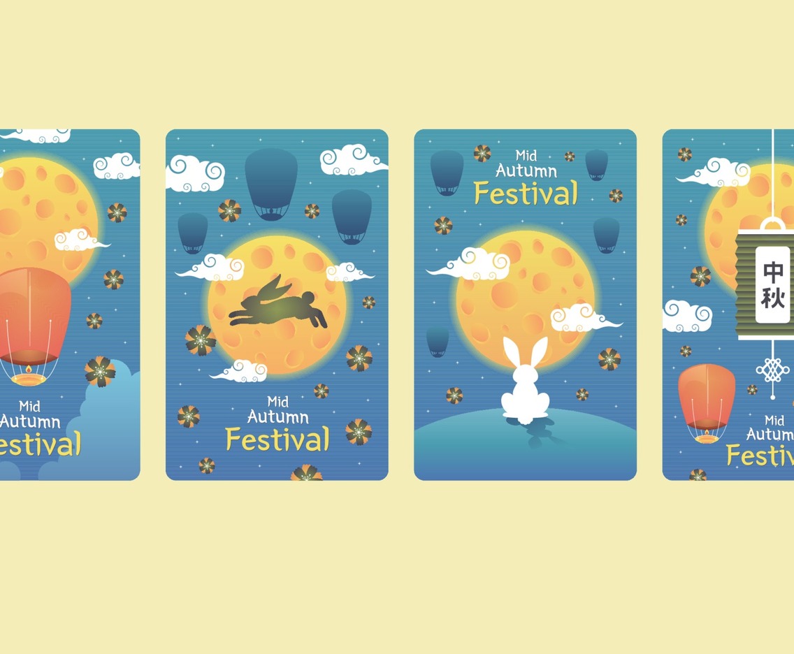 Cartoon Mid Autumn Card Collection with Rabbit and the Moon