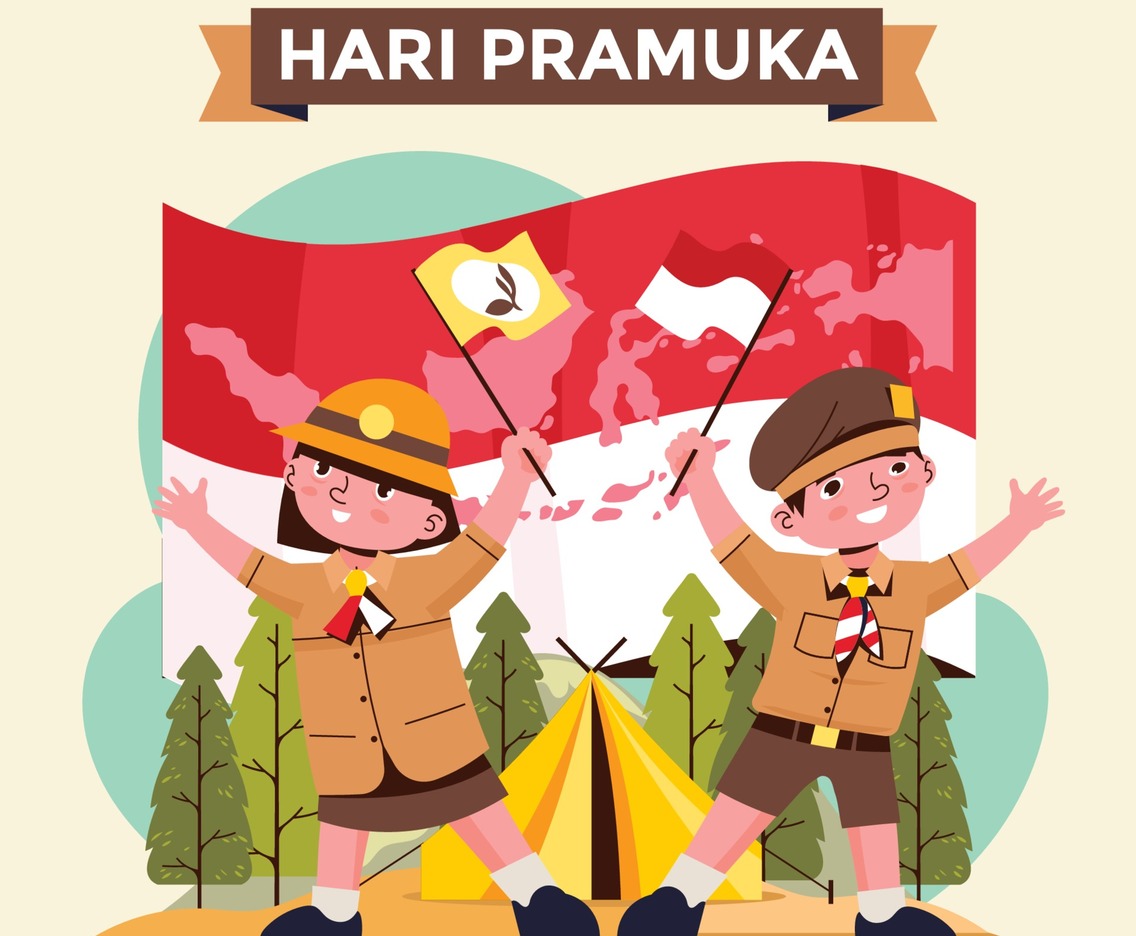 Indonesian Pramuka Day with Pramuka Boy and Girl at Camp