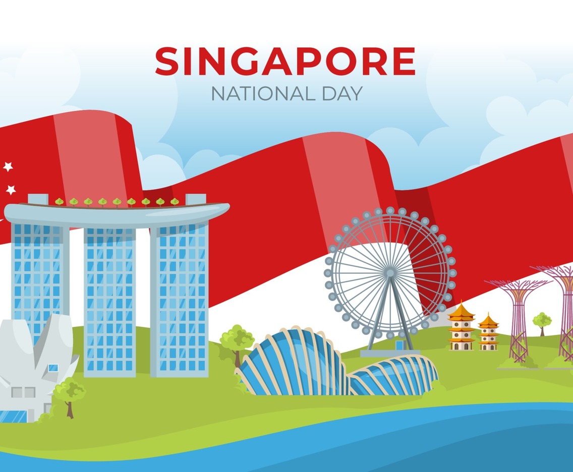 Singapore Landmark with Flag Background