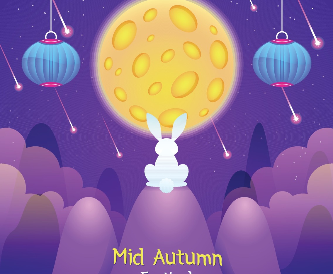 Mid Autumn Festival with Rabbit Staring at the Moon