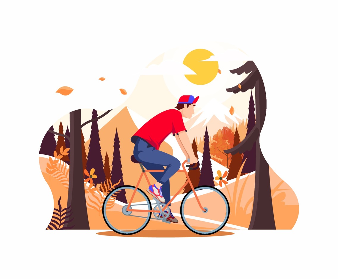 Man cycling in the autumn scene