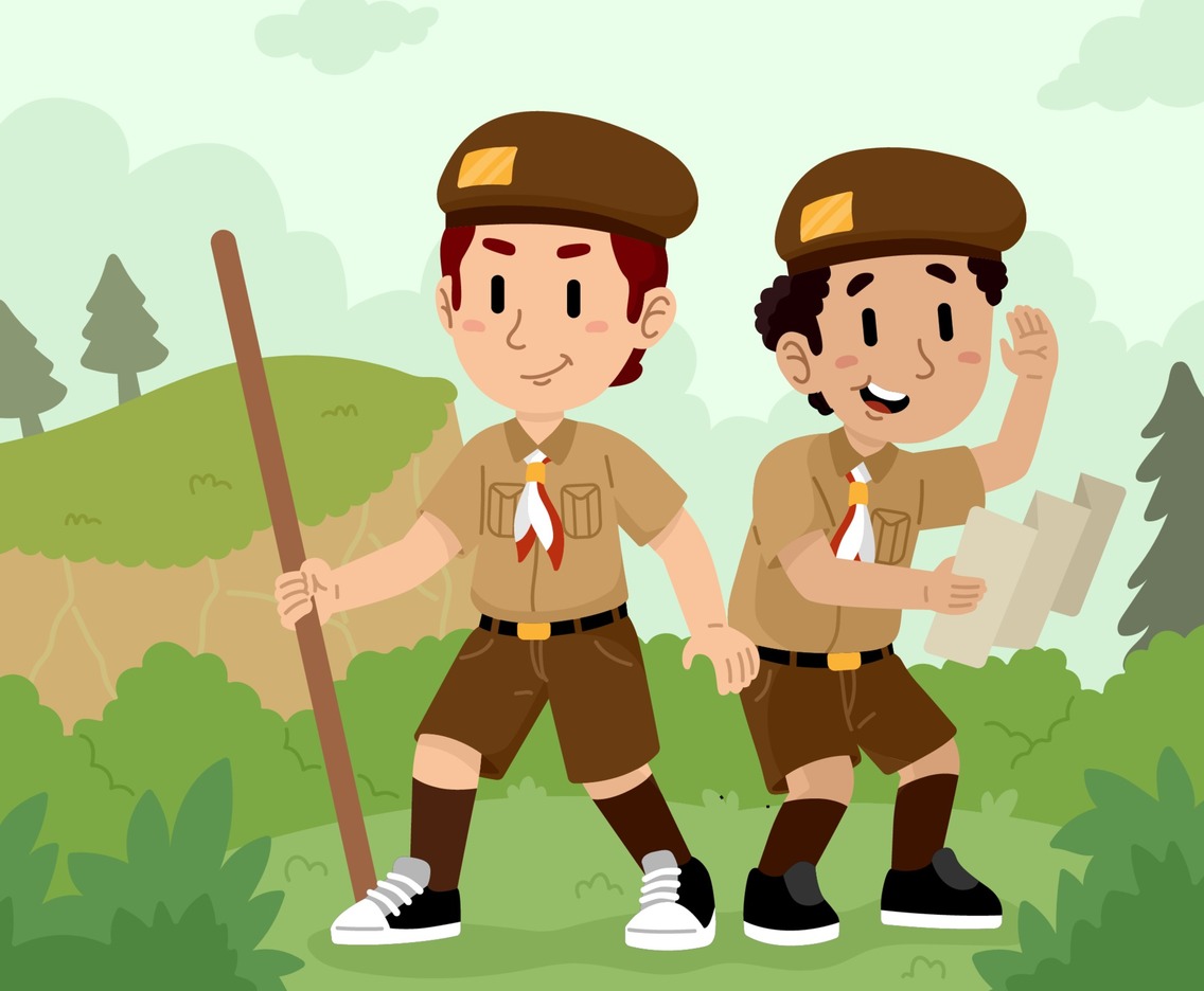 Two Pramuka Boys Exploring the Forest
