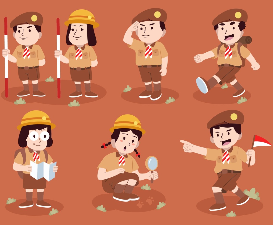 Set of Hand drawn Characters of Pramuka Day