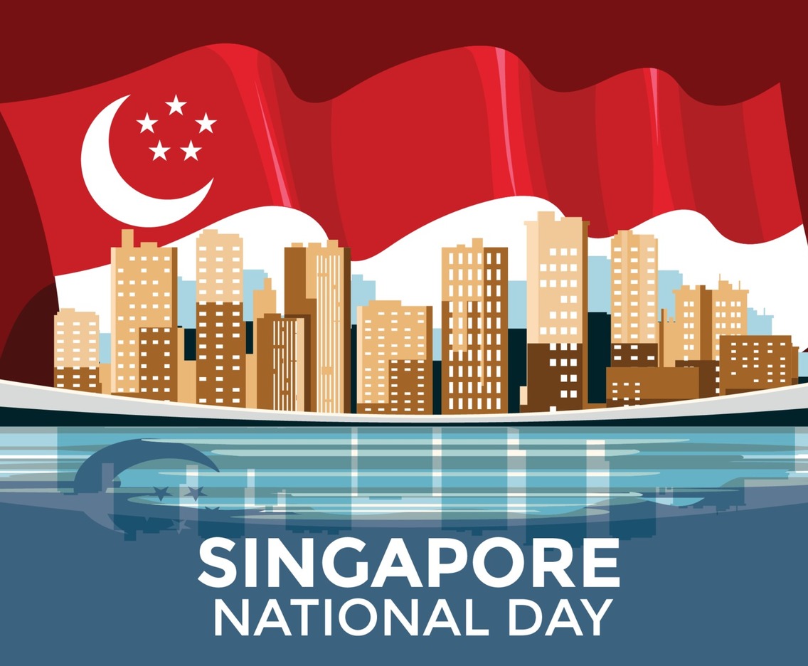 Singapore National Day with Skyline and Flag Background