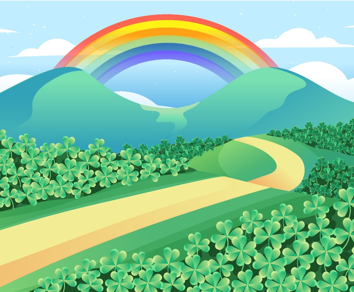 Clover Field Before the Mountain Scenery
