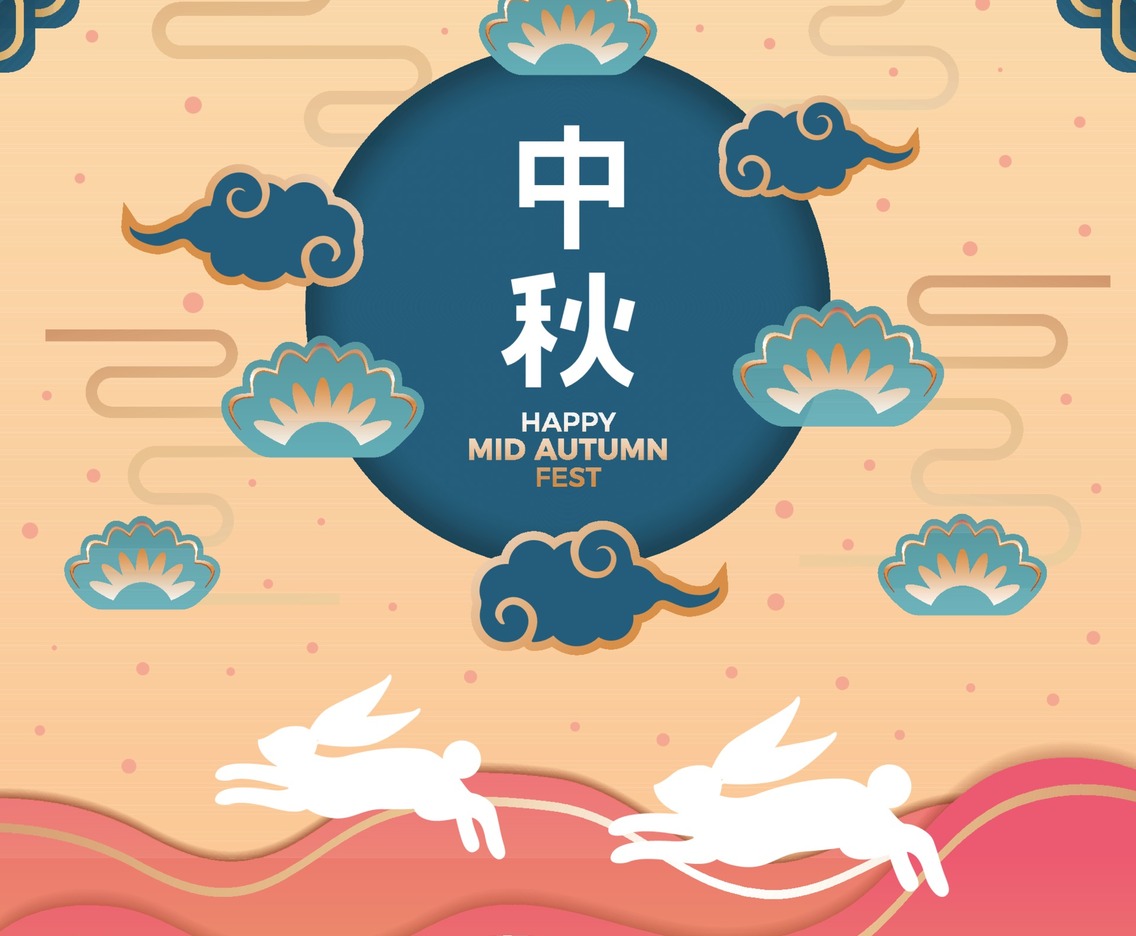 Mid Autumn Concept with Bunnies and Chinese Ornament