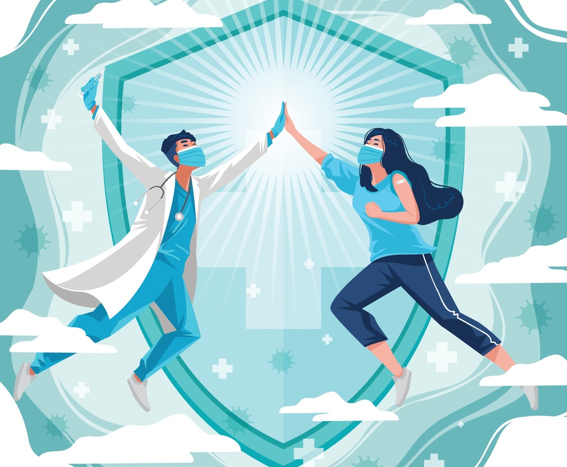 High Five after Covid 19 Vaccine Concept