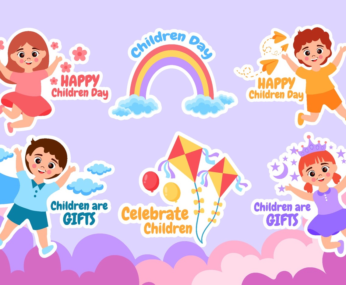 Happy Children Day Sticker Set