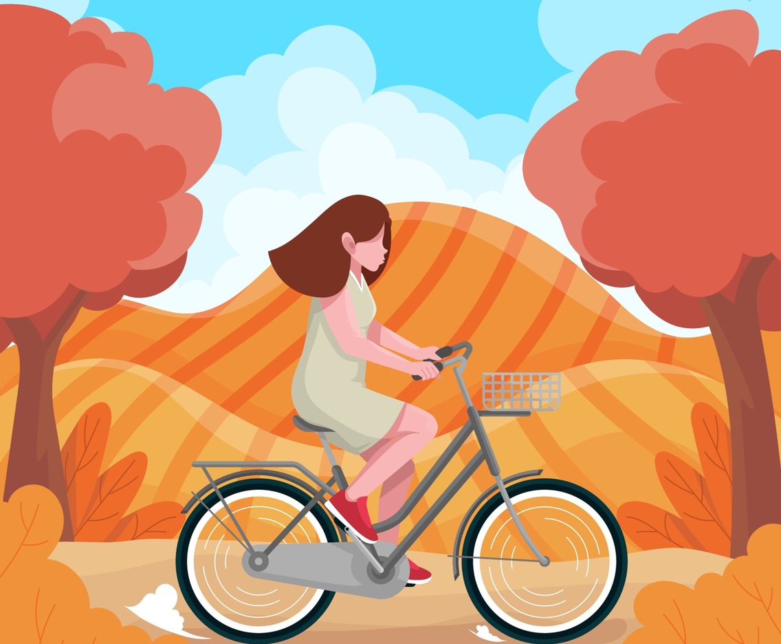 Woman Biking Against Hill as the Background