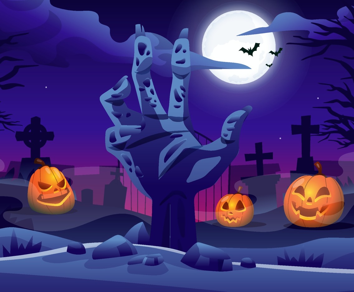 Zombie's Hand Rise from Graveyard