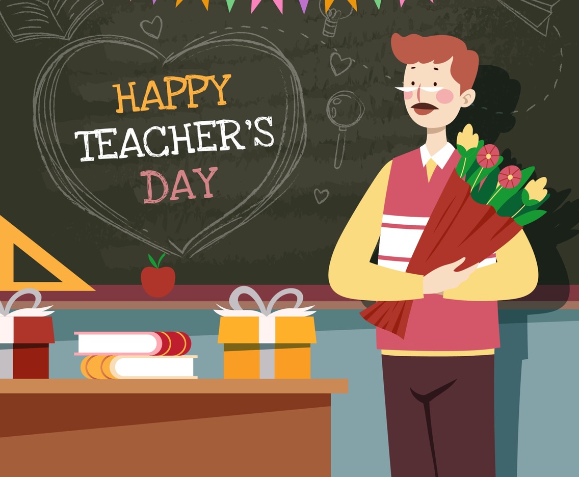 Teacher Gets Flowers from Students on Teachers Day