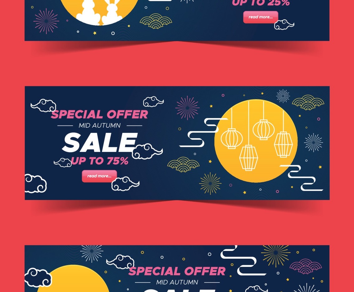 Set of Mid Autumn Banners