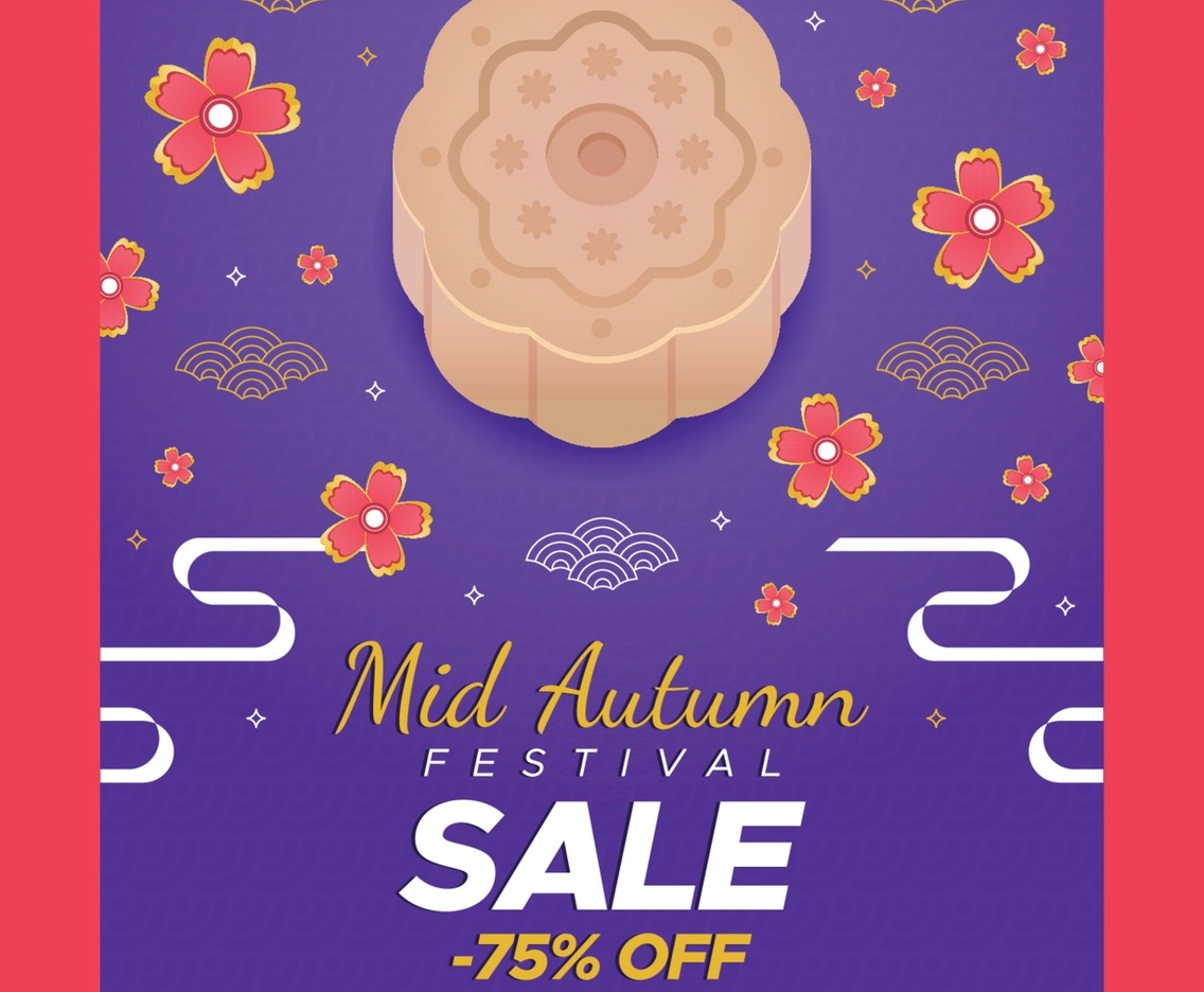 Mid Autumn Sale Poster with Mooncake and Flowers