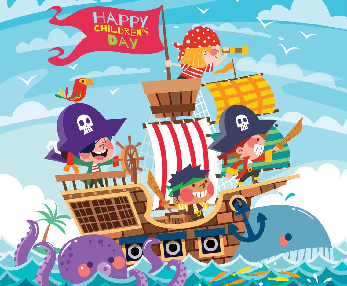 Happy Children's Day Concept with Kids Playing Pirates