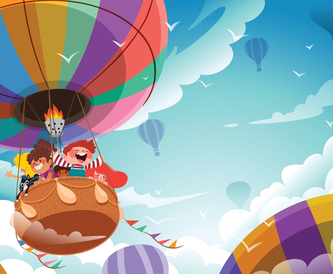 Happy Children's Day Background with Air Balloon Adventure
