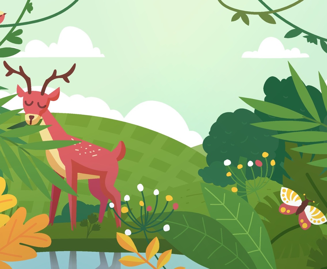 Deer and Bird on Nature Background