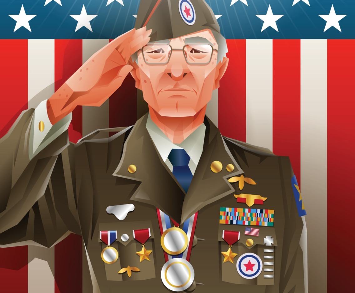 Old Veteran Soldier Saluting on Veterans Day