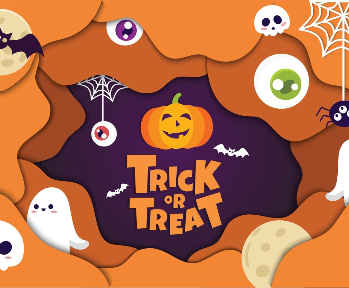 Trick or Treat Cute Background in Papercut Style
