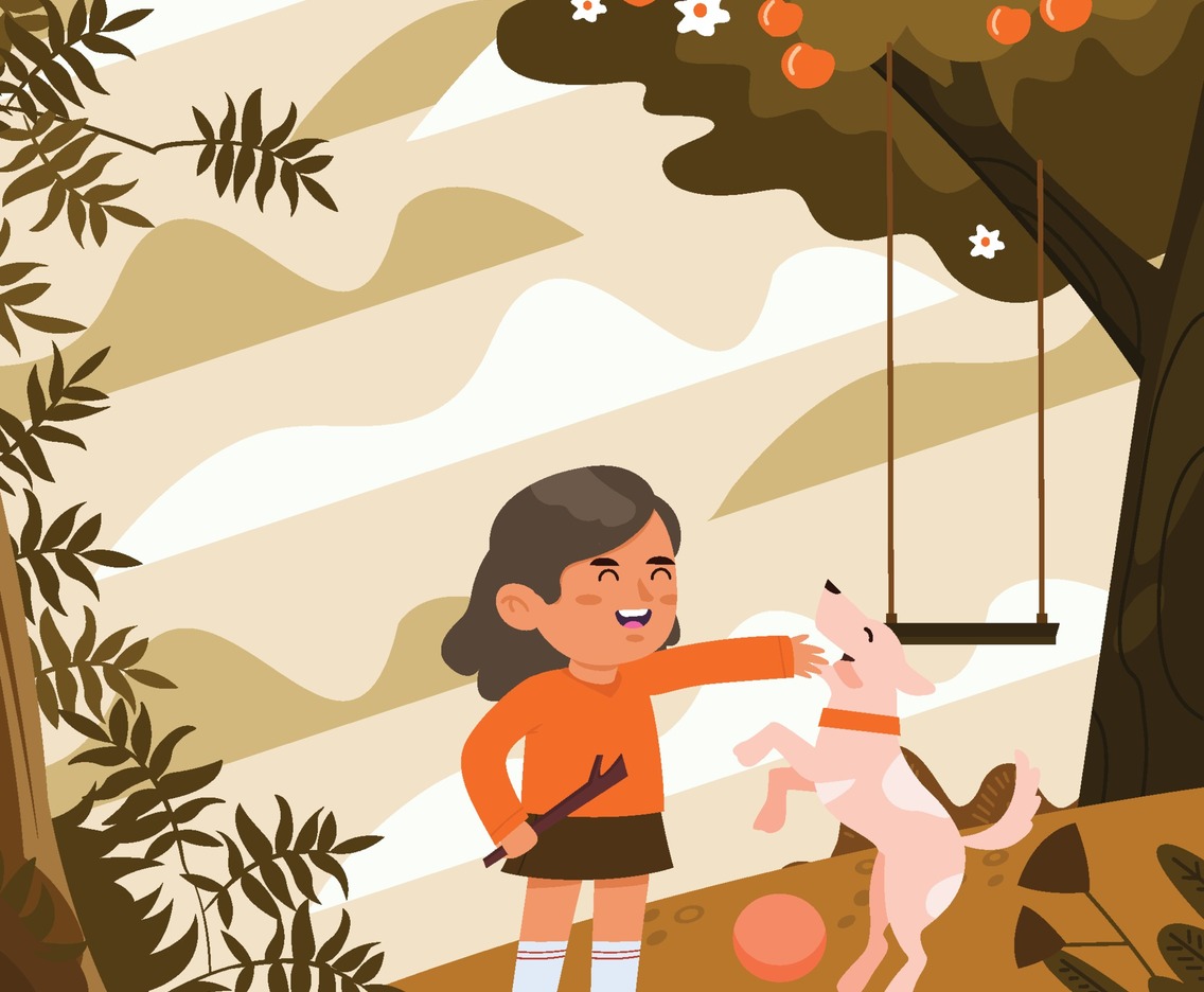 Girl Play with Her Dog at Park