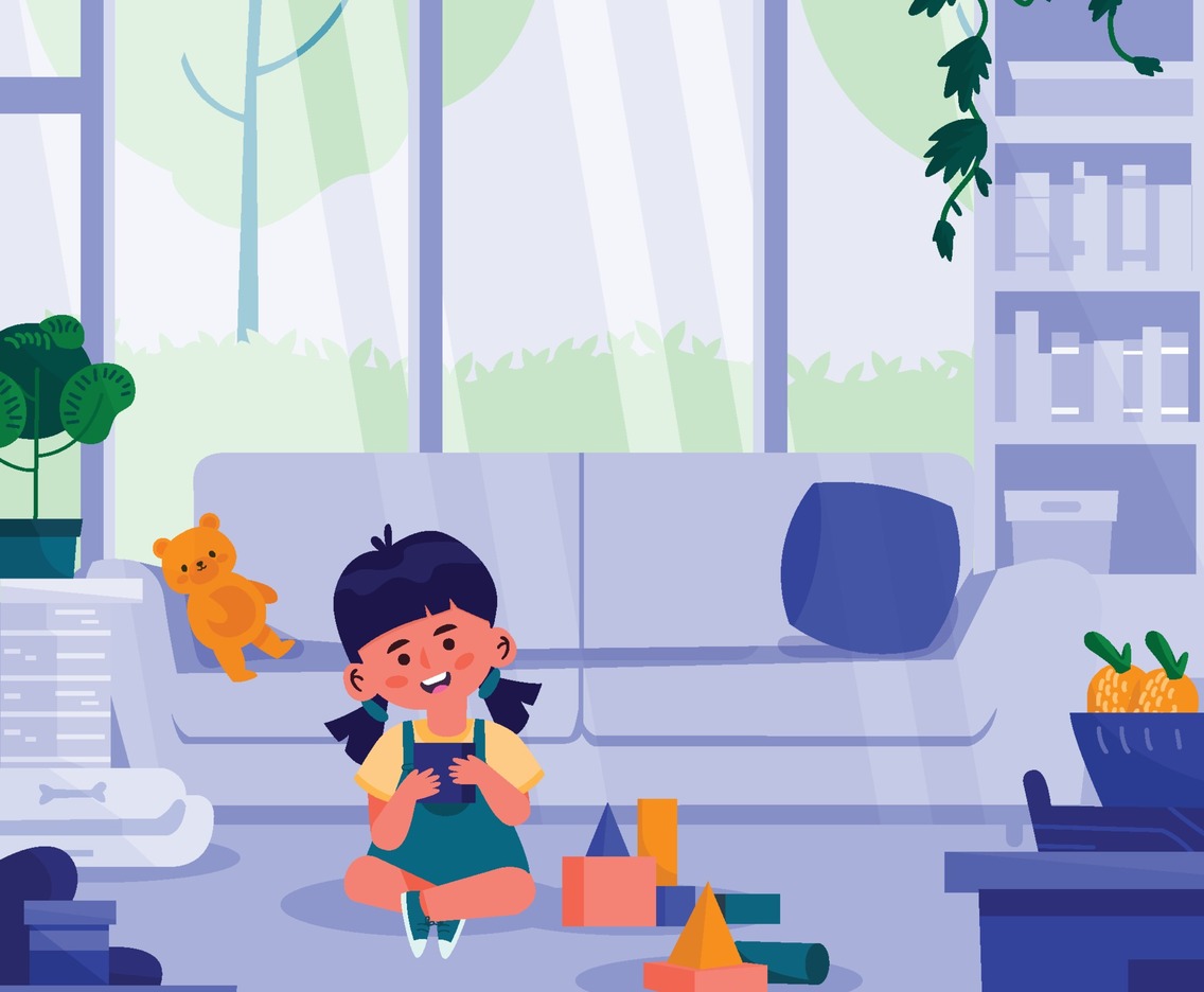 Girl Plays Block Puzzle at Home