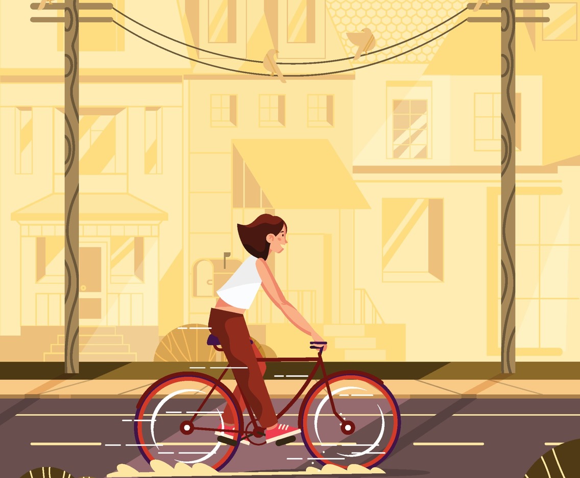 Girl Rides a Bike in Neighborhood
