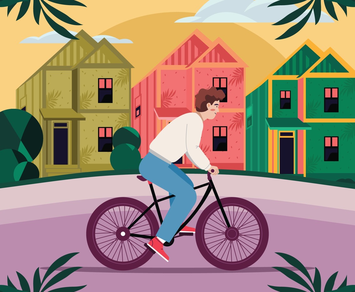 Man Rides His Bicycle in Neighborhood