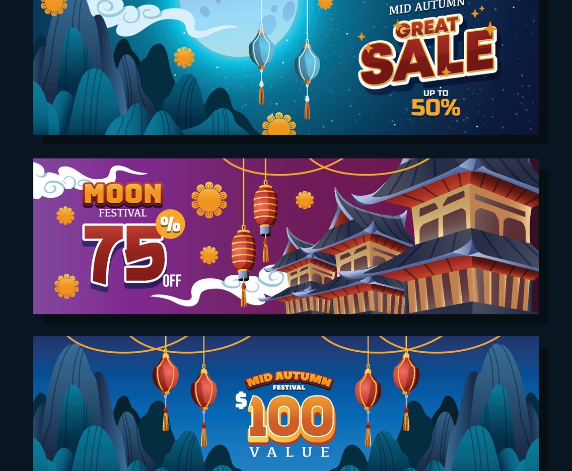 Mid Autumn Festival Marketing Banner Set
