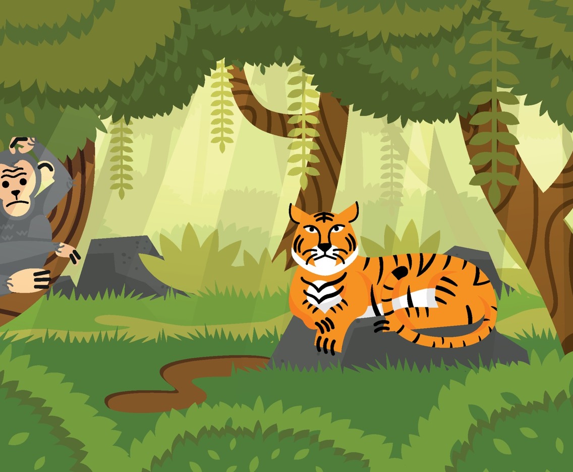 Tiger and Chimp in a Forest