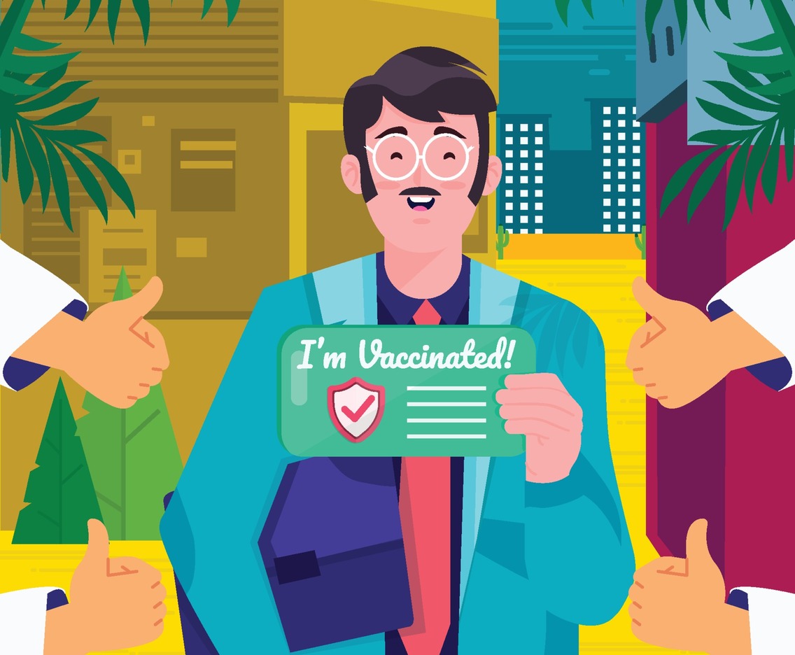 Thumbs Up for Vaccinated Worker