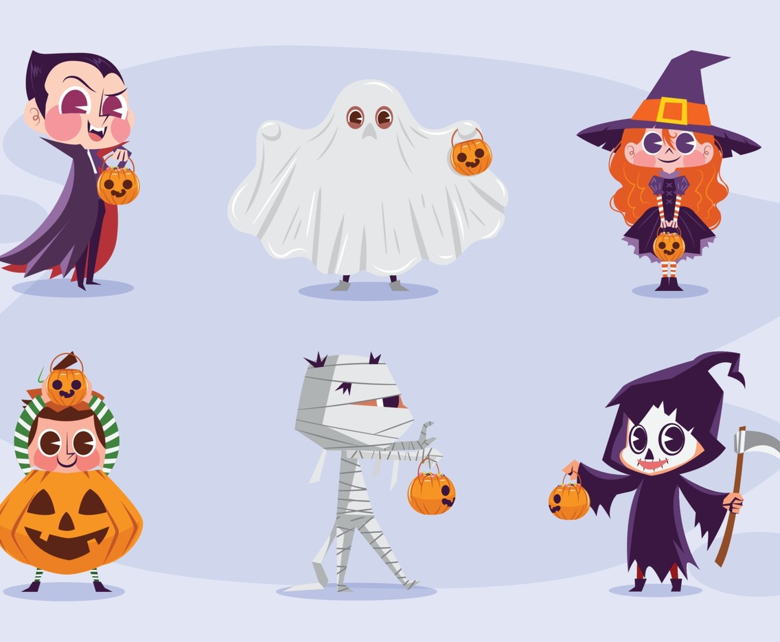 Halloween Trick or Treat with Cartoon Character Costumes