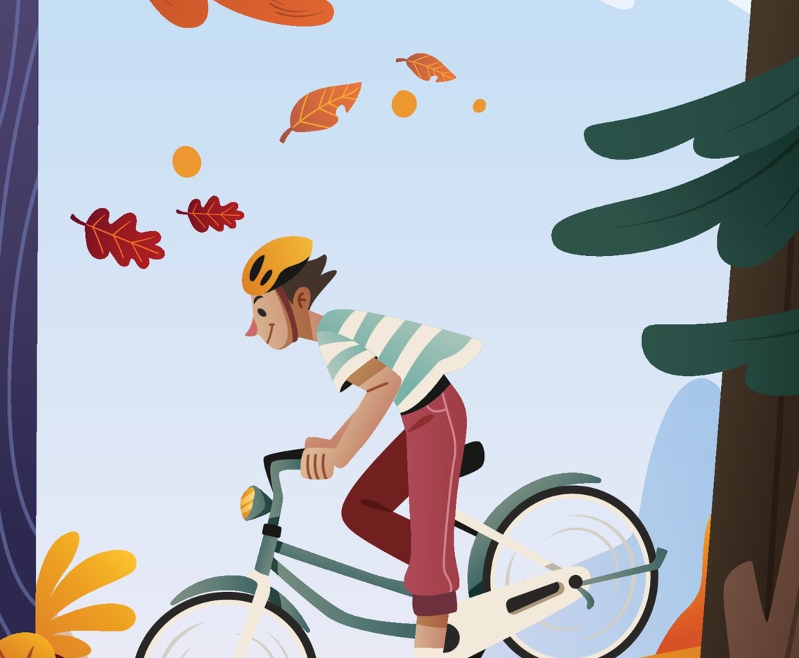 A Boy Riding Bicycle on Autumn
