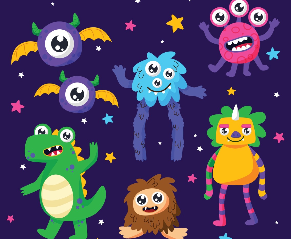 Funny Colorful Monster Character Set