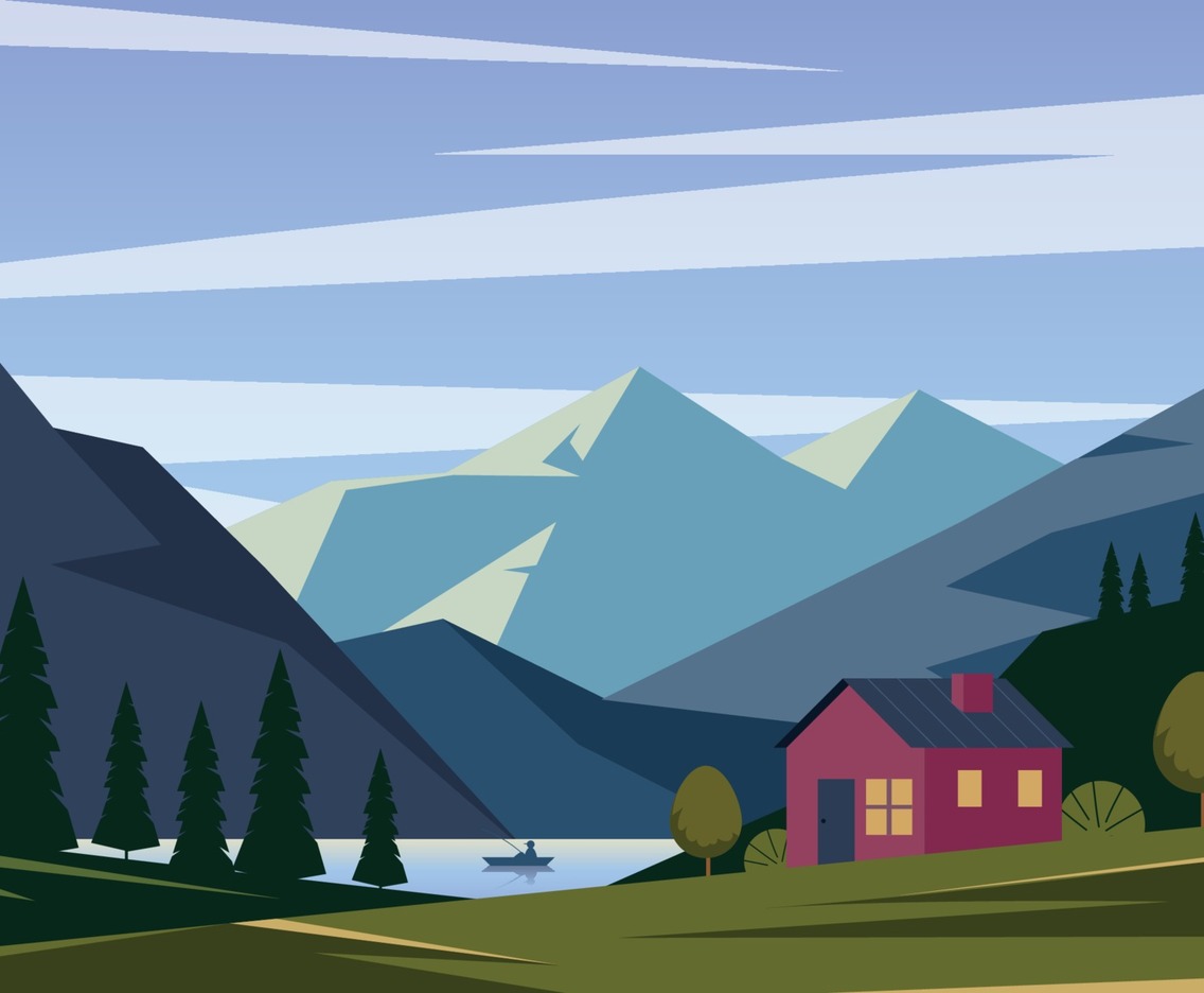 Forest House Near the Mountains