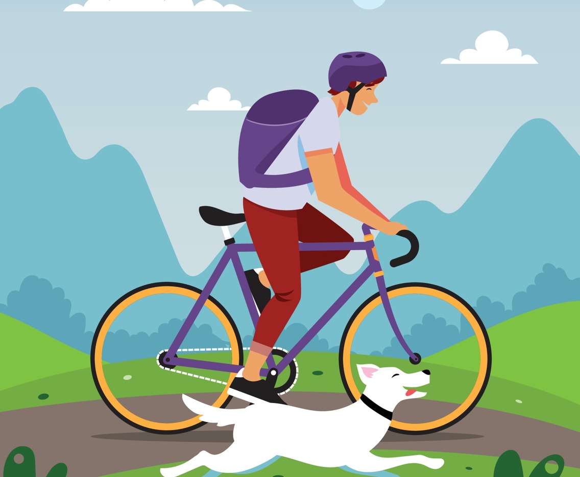 Man Rides Bicycle with His Dog
