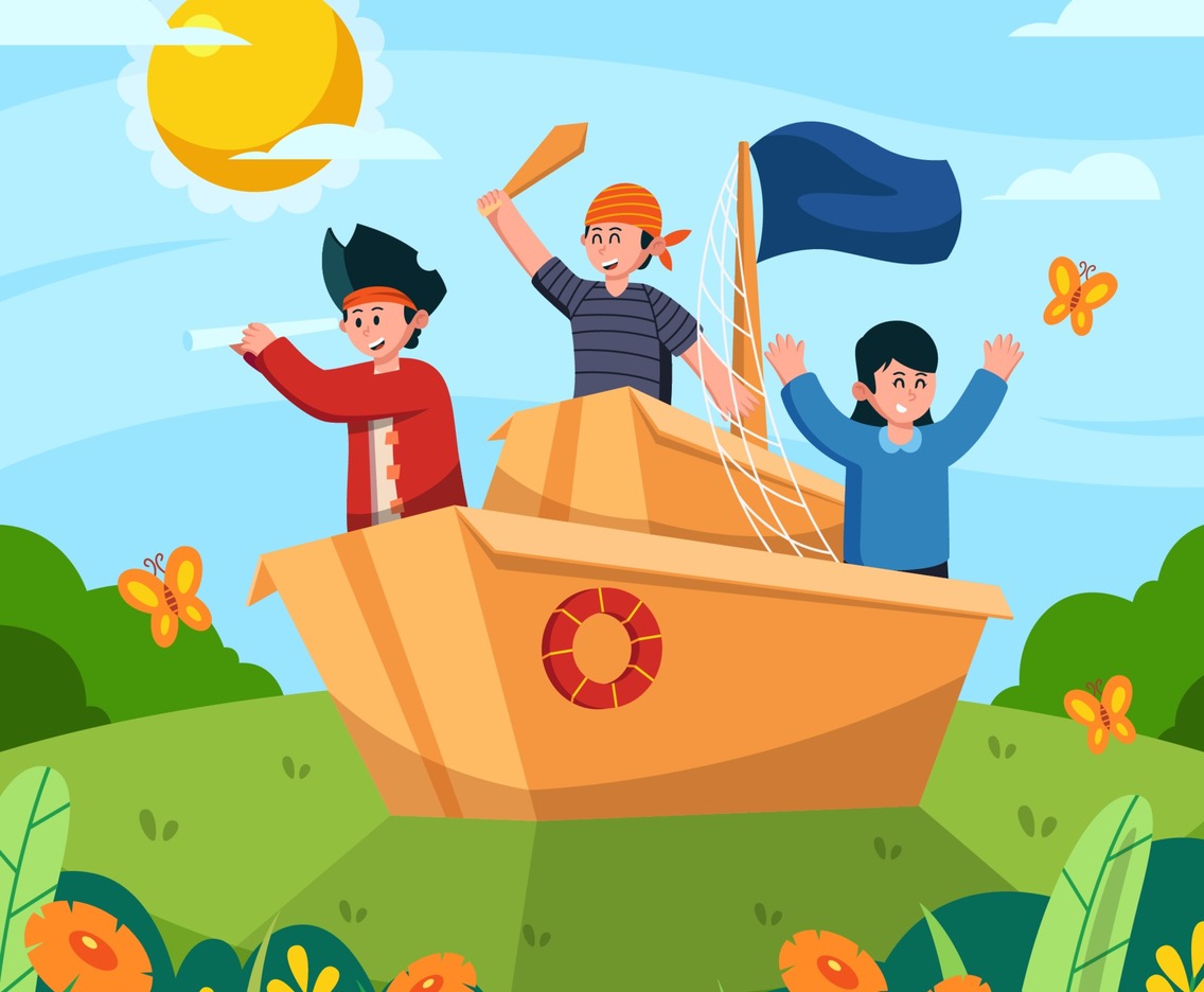 Group of Kids Playing Pirates Game in Children's Day