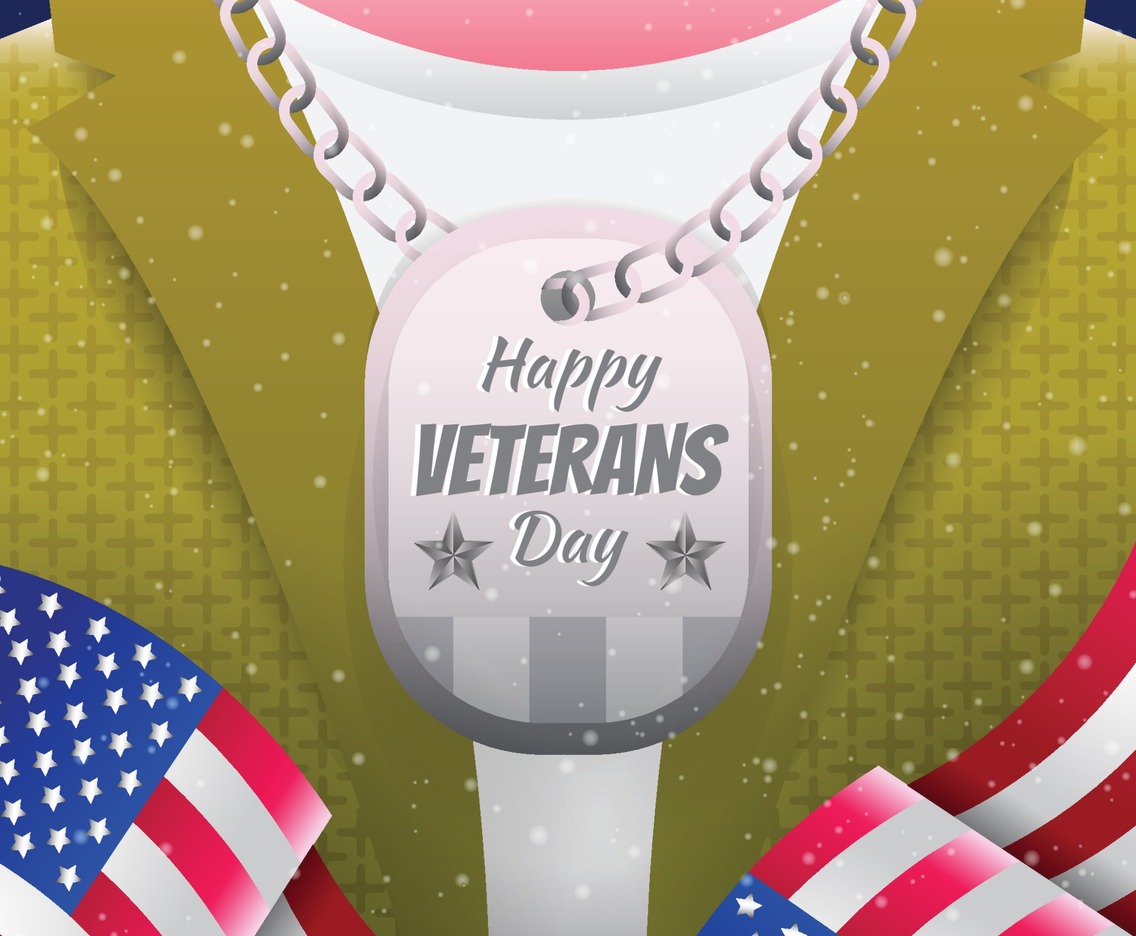 Happy Veterans Day with Flag Background Template