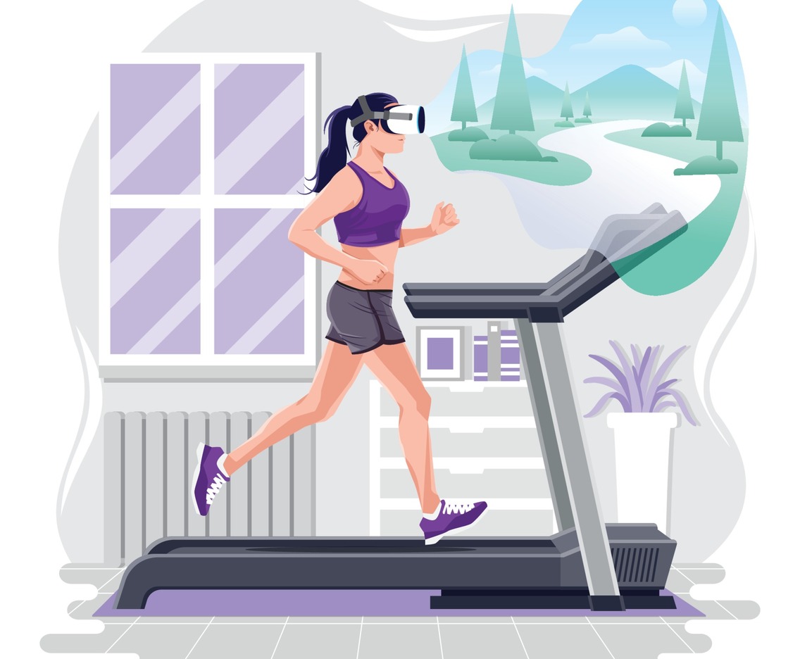 Running in Treadmill with VR Headset Concept