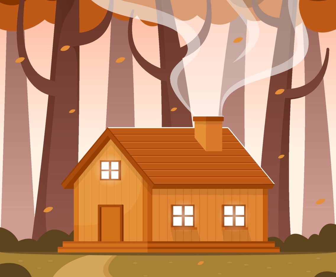 Mountain Cabin in the Forest during Autumn