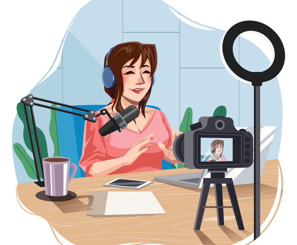 Young Woman Vlogger in Online Broadcasting Concept