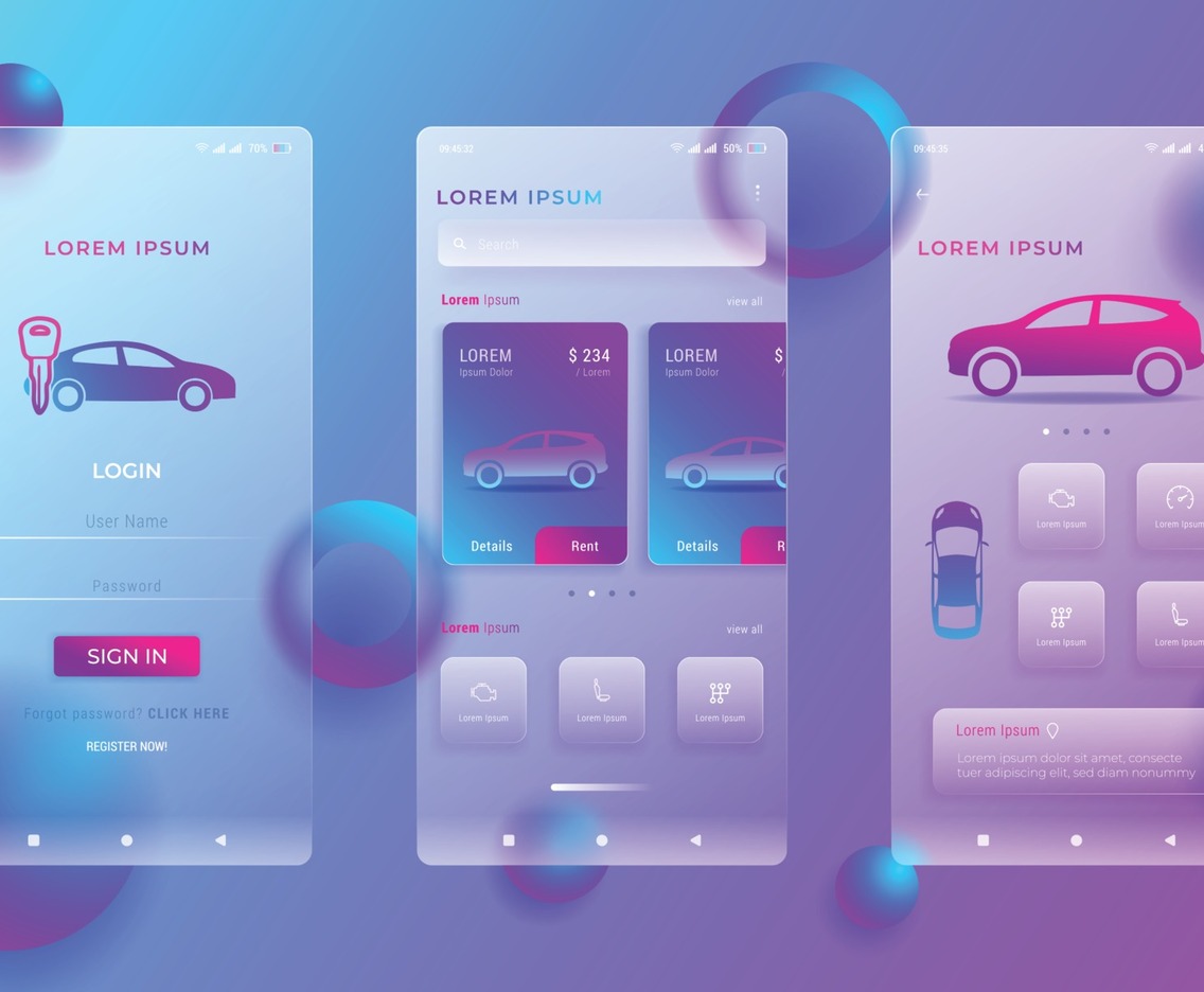 Car Rental Application Template in Glassmorphism Design