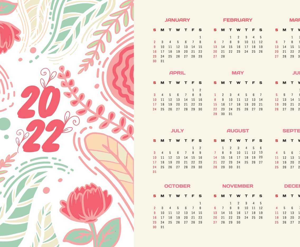 Printable Calendar 2022 Floral Pastel