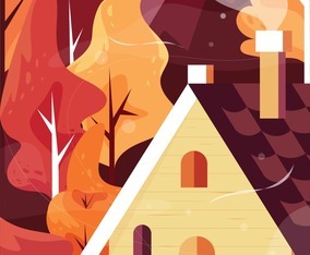 Mountain Cabin in Autumn