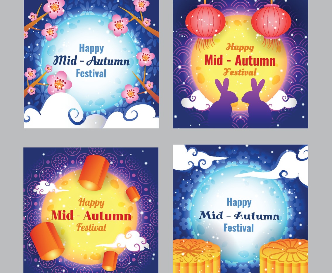 Happy Mid Autumn Festival Card Template Set