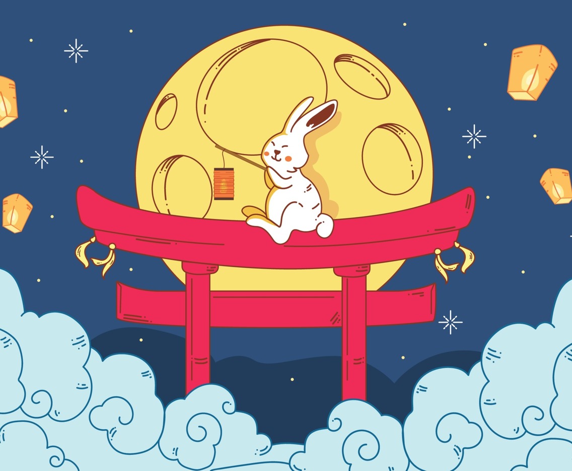 Rabbit Holds a Lantern in Mid Autumn Festival