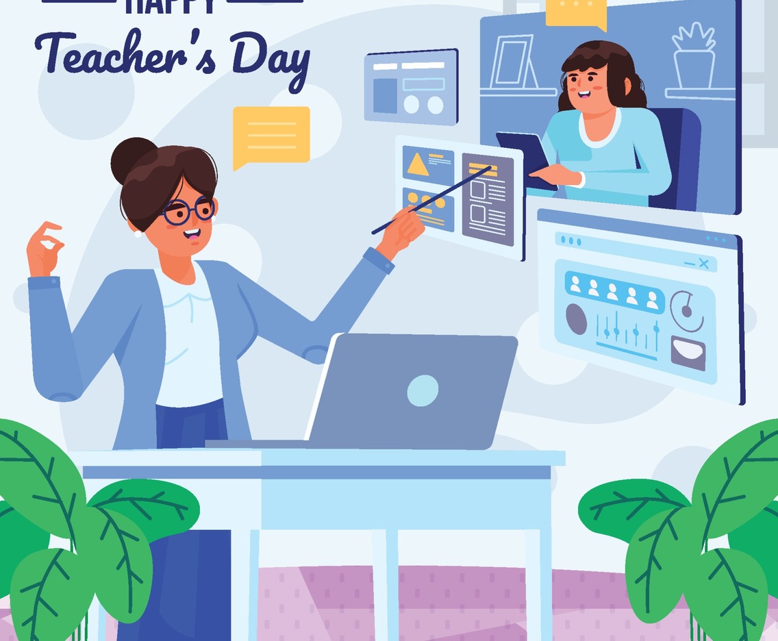 Teacher Teach Online with Her Laptop Concept