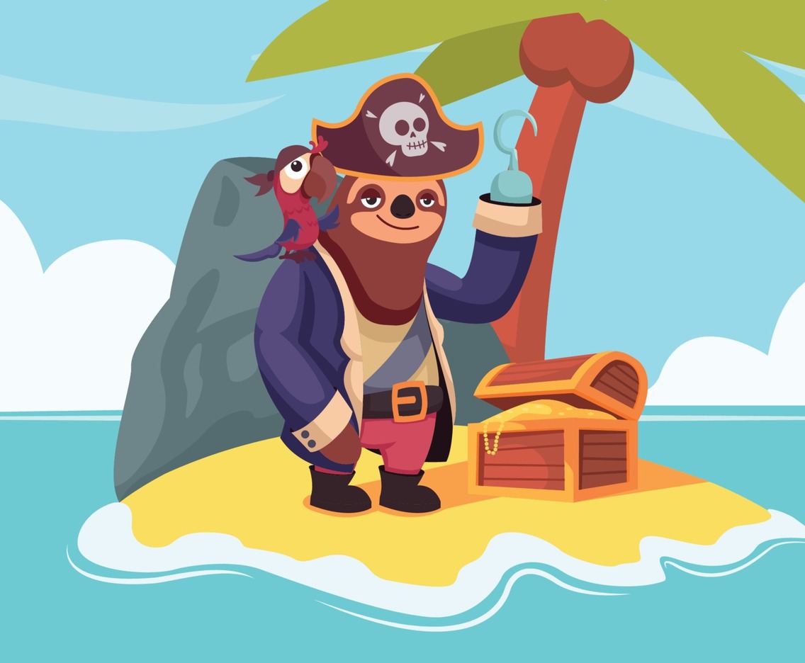 Pirate Sloth in Treasure Island