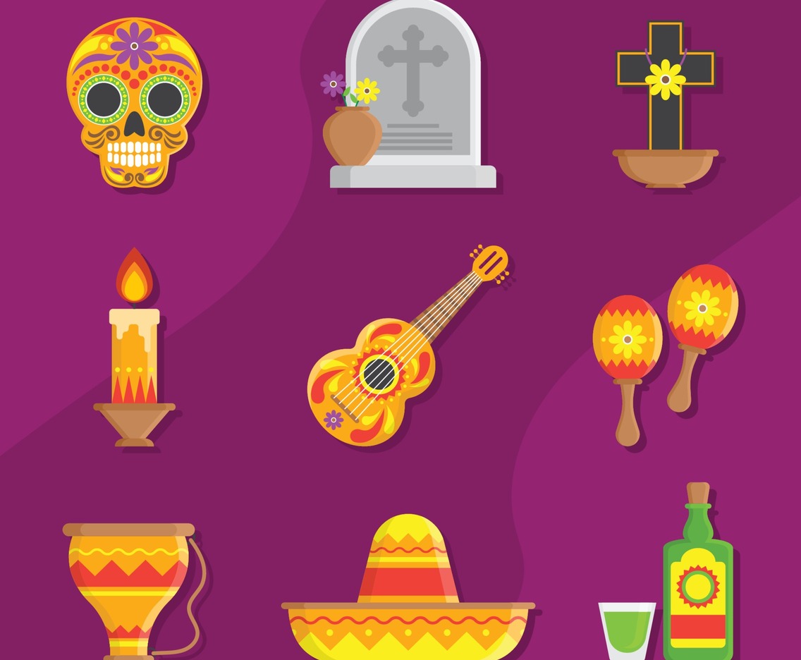Set Of Dia De Los Muertos Element Icons