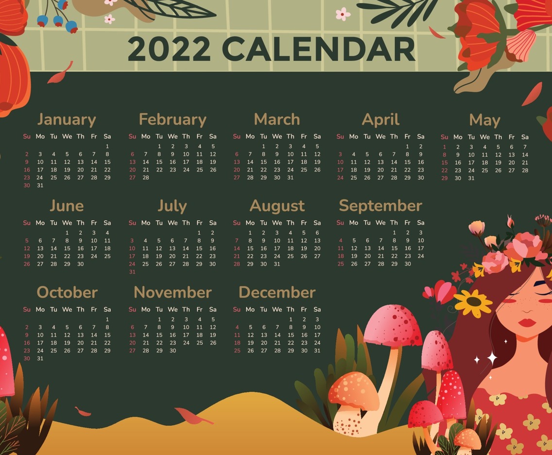 Template Calendar 2022 with Beautiful Ornament