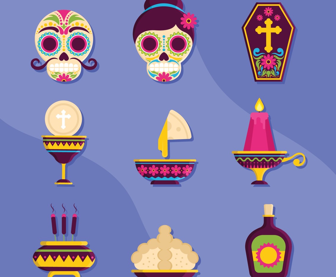 Set Of Dia De Los Muertos Element Icons